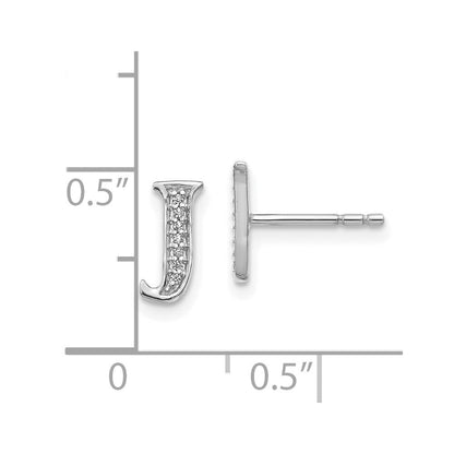 14k White Gold Diamond Initial J Stud Earrings Gift for Women