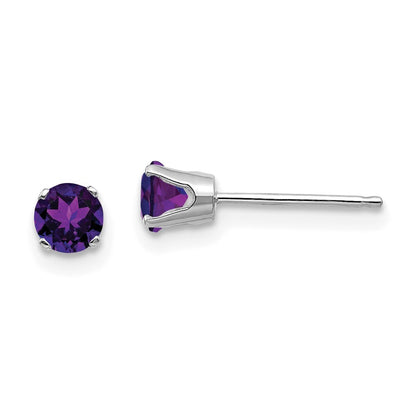 14k White Gold 4mm Amethyst Stud Earrings Gift for Women