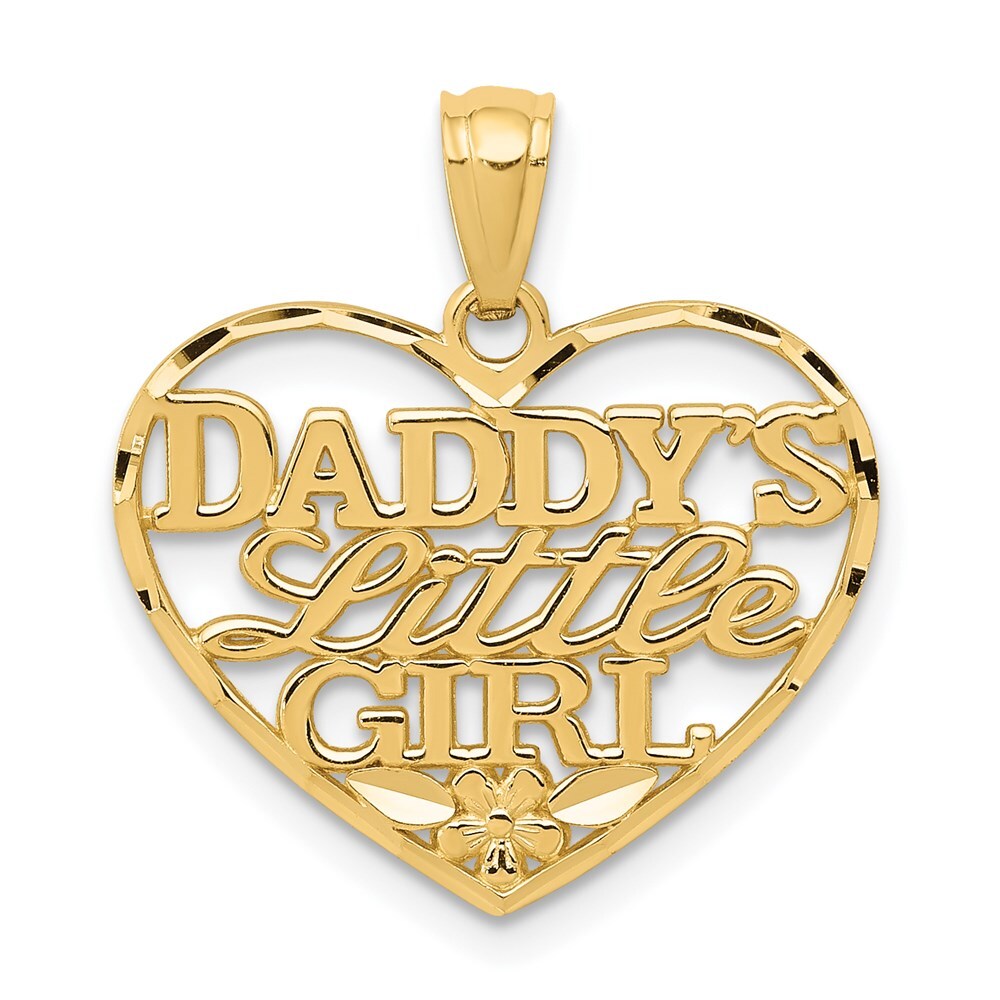 14k Yellow Gold Diamond-cut DADDYS LITTLE GIRL Heart Pendant for Women