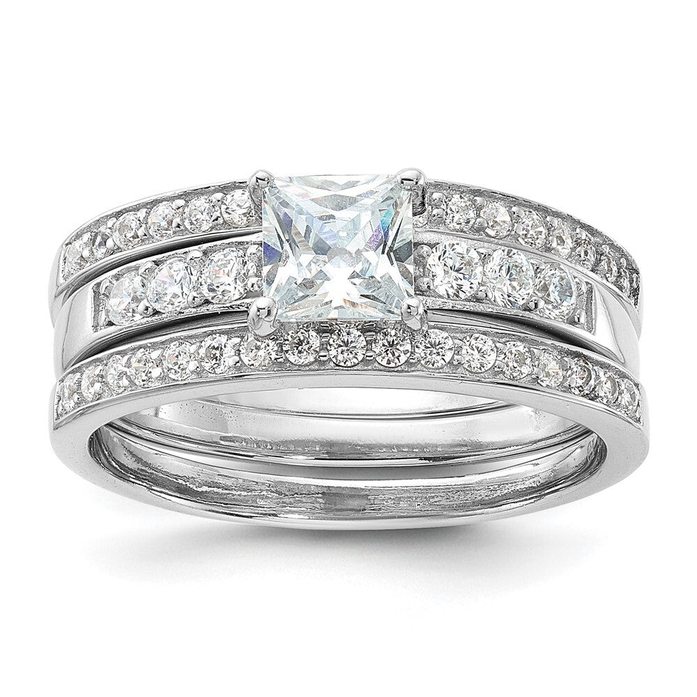 Sterling Silver Rhodium-plated Cubic Zirconia 3 Piece Wedding Set Ring Size 6