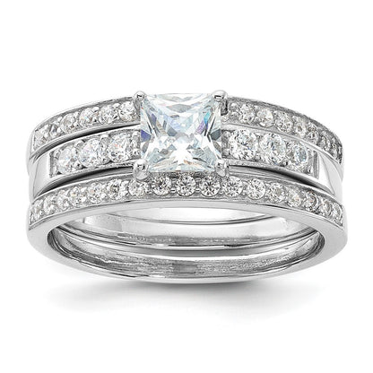 Sterling Silver Rhodium-plated Cubic Zirconia 3 Piece Wedding Set Ring Size 6