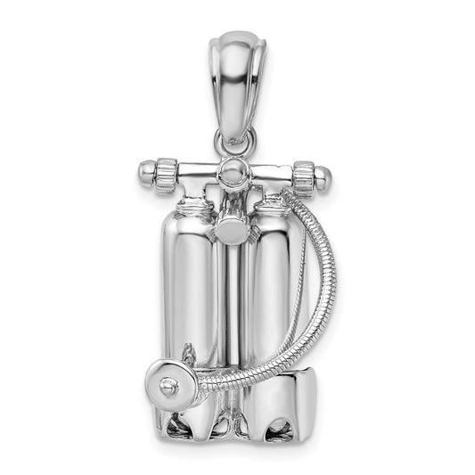 Sterling Silver Rhodium-Plated Polished 3D Scuba Tanks with Hose Pendant