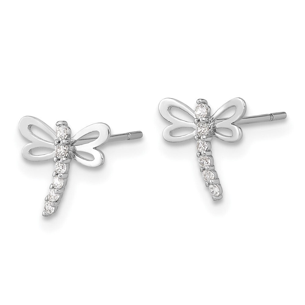 14k White Gold Polished Cubic Zirconia Dragonfly Stud Earrings Gift for Women