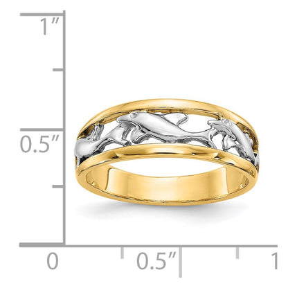 14K Yellow Gold With Rhodium Dolphin Ring