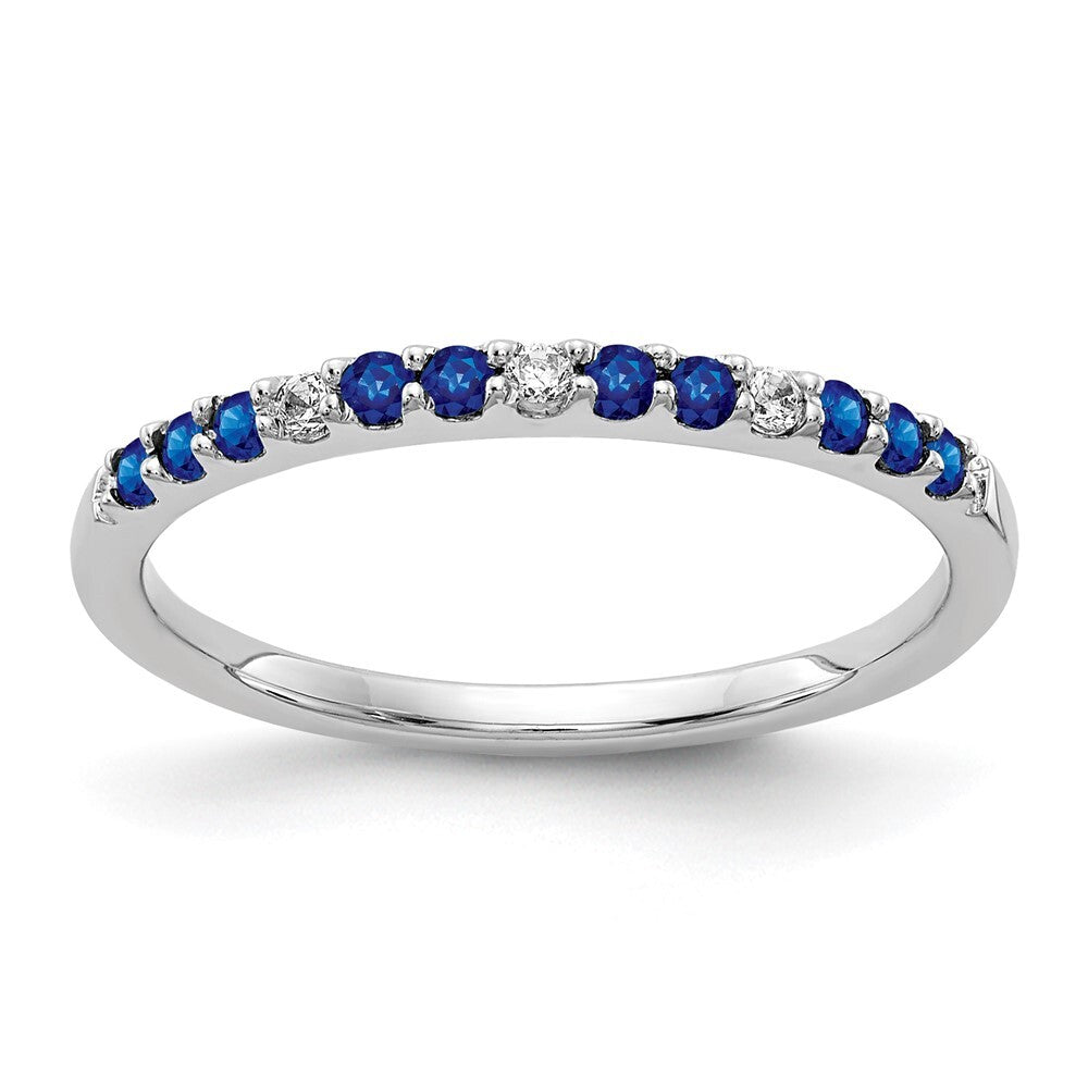 14k White Gold Diamond and Sapphire Band Size 7
