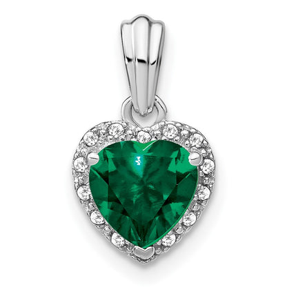 Sterling Silver Rhodium-plated Created Emerald and Diamond Pendant