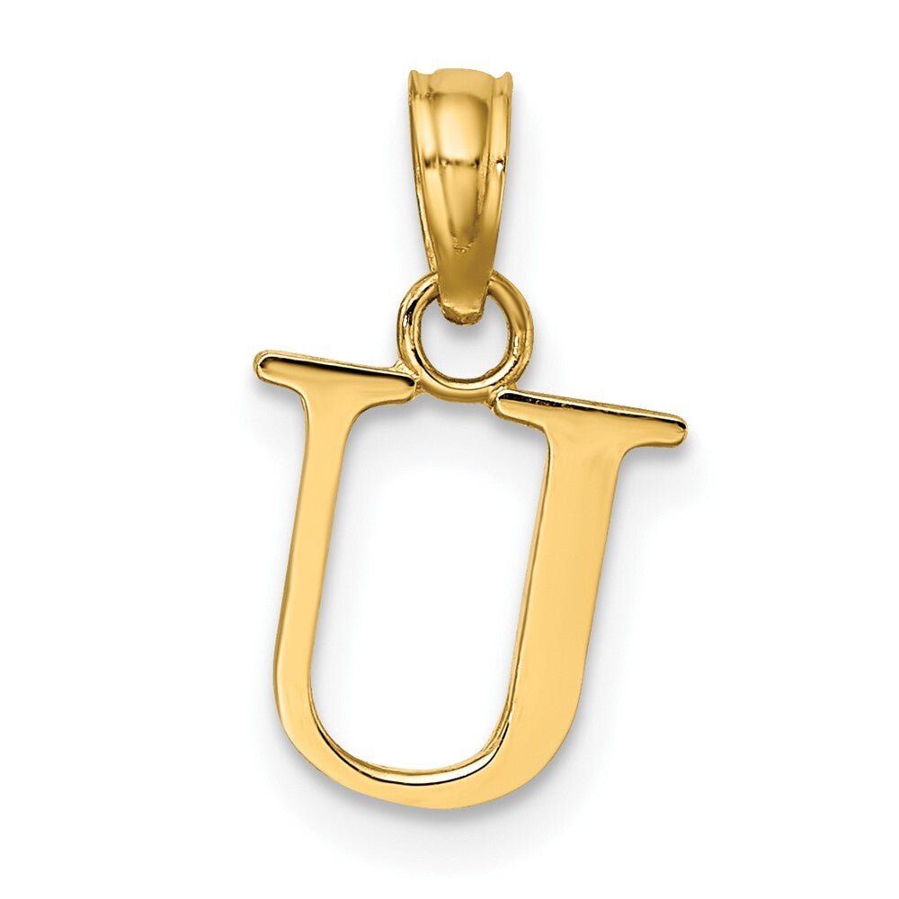 14k Yellow Gold Polished Block Letter U Initial Pendant for Women