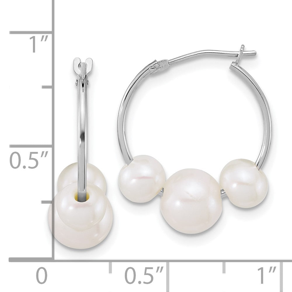 14K Gold Polished 6-8mm Semi-Round Freshwater Cultured 3-Pearl Hoop Earrings