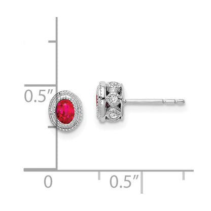 14k White Gold Ruby and Diamond Stud Earrings