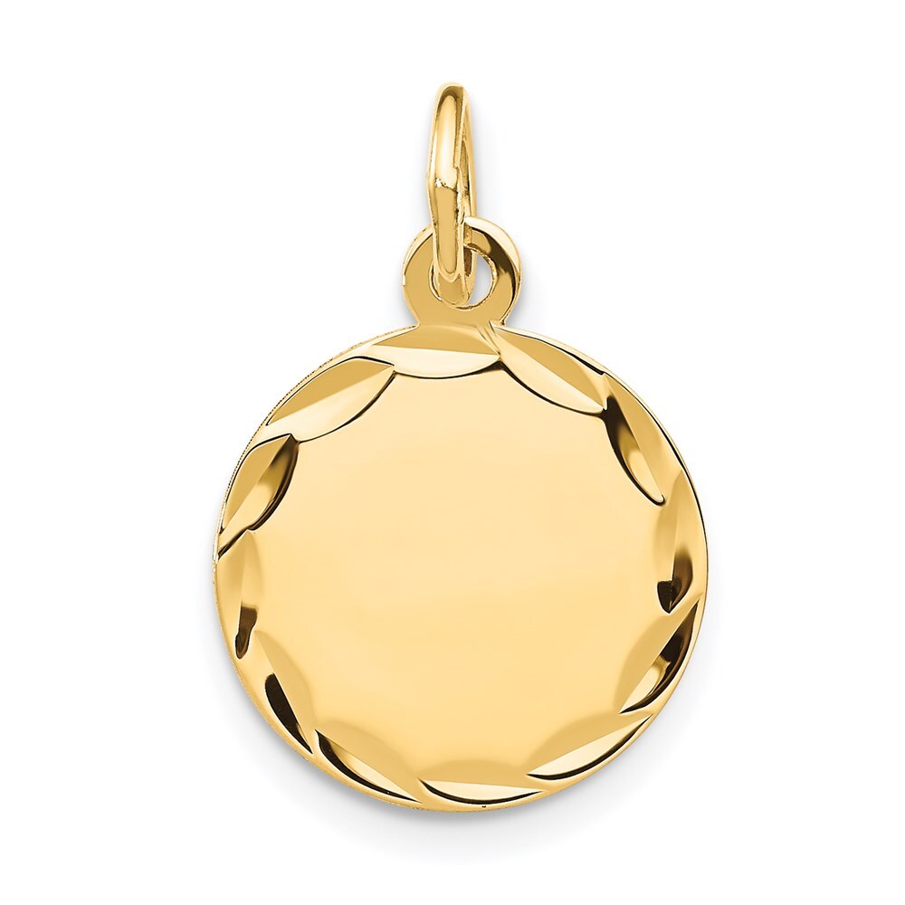 14k Yellow Gold Etched .013 Gauge Engravable Round Disc Charm Pendant for Women