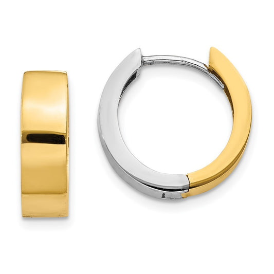 14k Two-tone Gold Round Hinged Hoop Earrings
