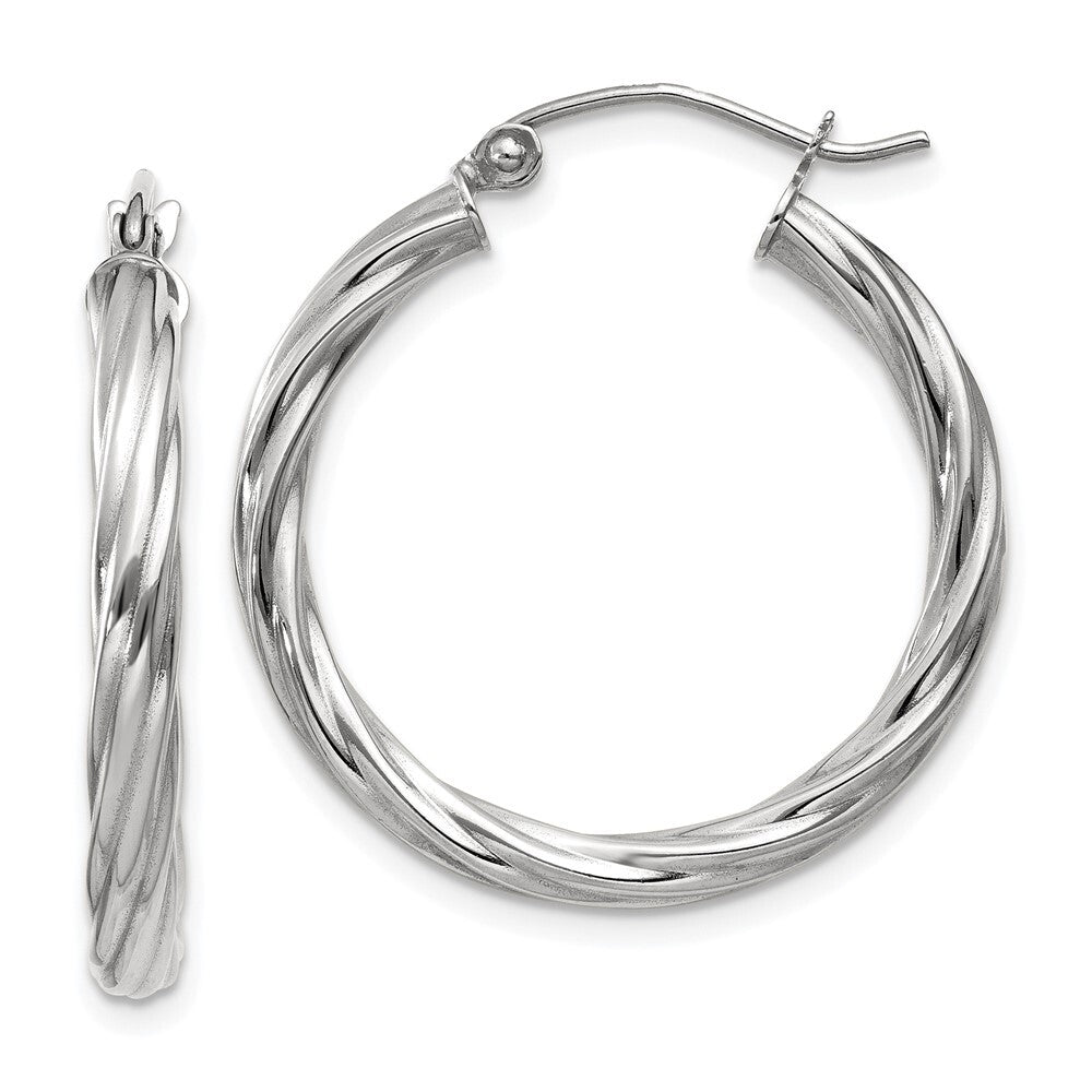 14k White Gold Polished 3.25mm Twisted Hoop Earrings Gift for Women