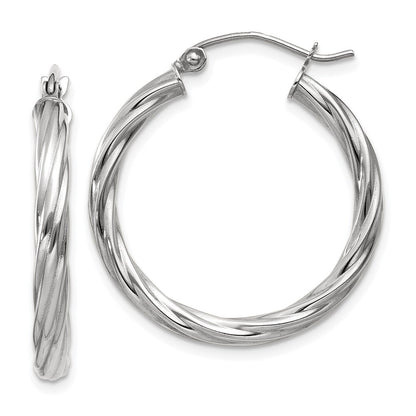 14k White Gold Polished 3.25mm Twisted Hoop Earrings Gift for Women