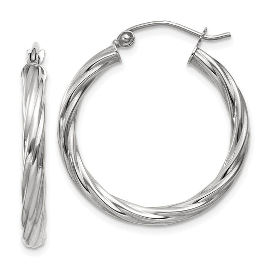 14k White Gold Polished 3.25mm Twisted Hoop Earrings Gift for Women