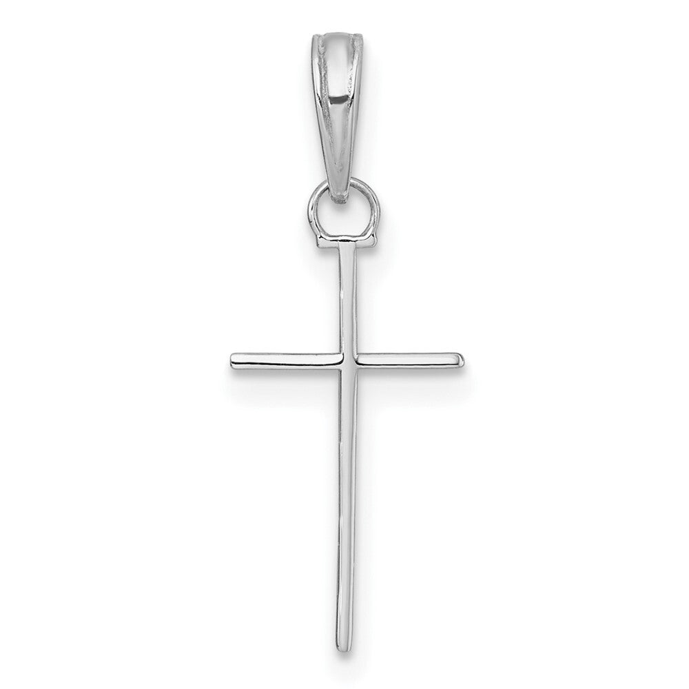 14k White Gold 3-D and Polished Stick Cross Charm Pendant for Women