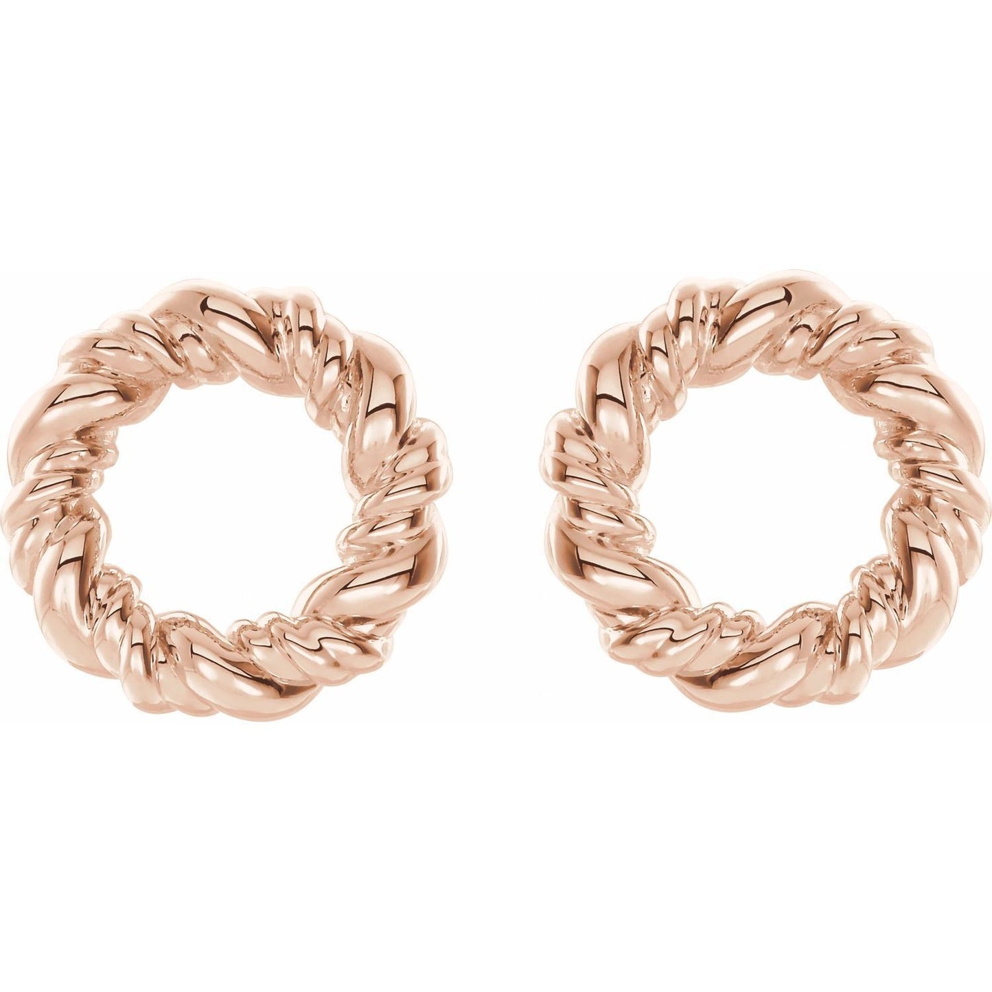 14k Rose Gold 9.4 mm Circle Rope Stud Earrings Fine Jewelry Gift for Women