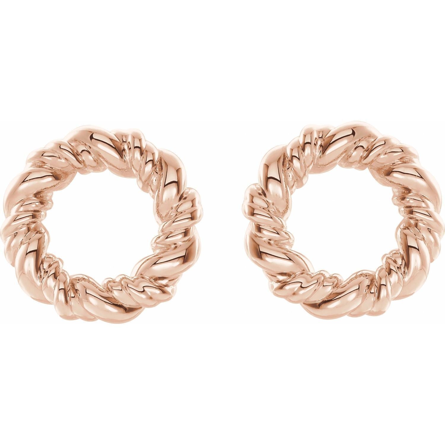 14k Rose Gold 9.4 mm Circle Rope Stud Earrings Fine Jewelry Gift for Women