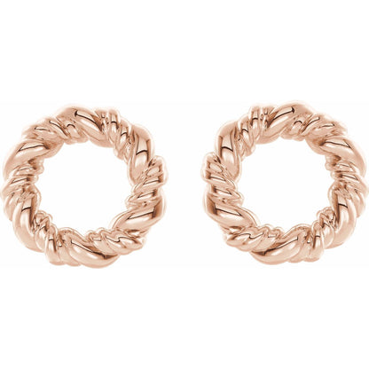 14k Rose Gold 9.4 mm Circle Rope Stud Earrings Fine Jewelry Gift for Women