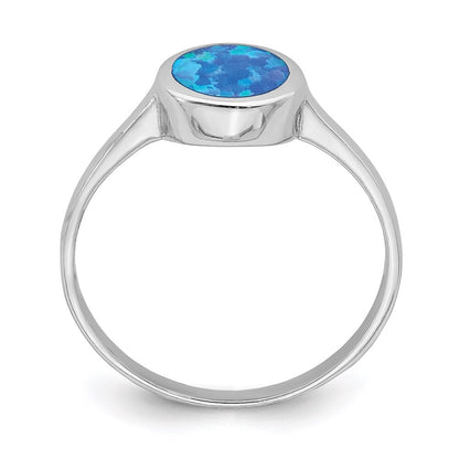 Sterling Silver Rhodium-plated Polished Round Synthetic Opal Ring