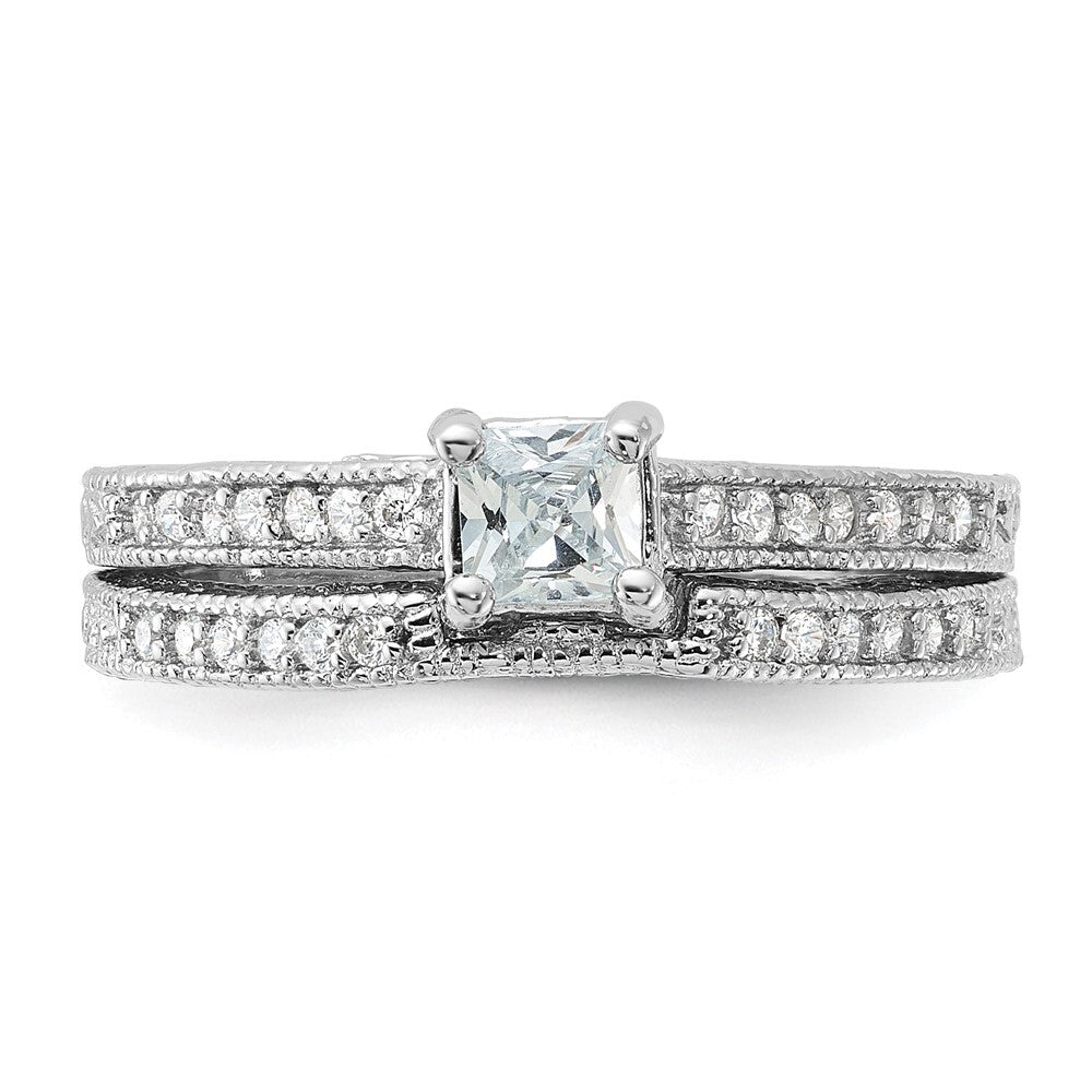 Sterling Silver Rhodium-plated 2-Piece Cubic Zirconia Wedding Set Ring Size 6