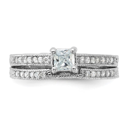 Sterling Silver Rhodium-plated 2-Piece Cubic Zirconia Wedding Set Ring Size 6