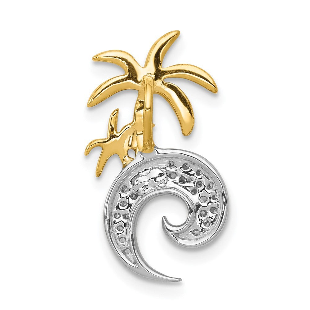14k Two-Tone Gold Diamond Double Palm Tree and Wave Chain Slide