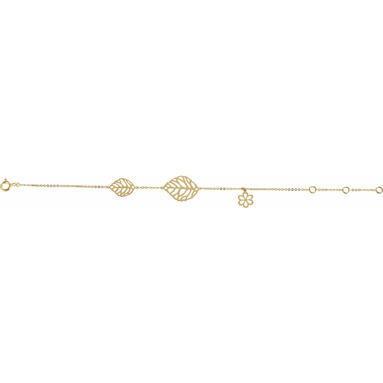 14K Yellow Gold Floral 6 1/2 -7 1/2" Bracelet Gift for Women