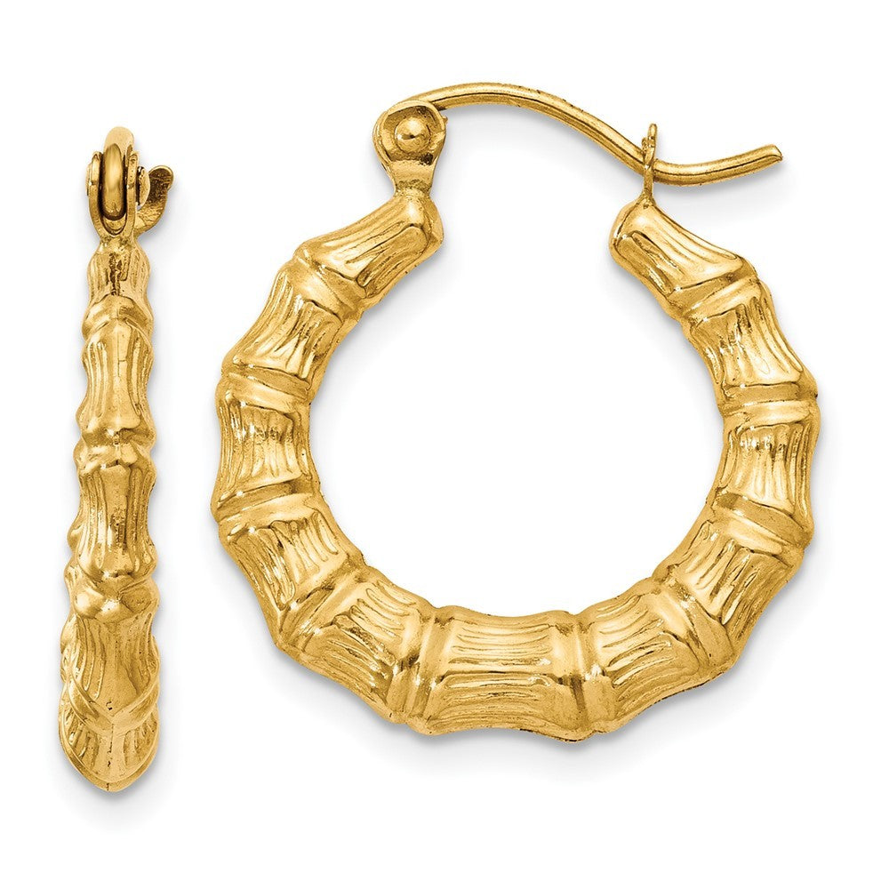 14k Yellow Gold Polished Bamboo Design Hollow Hoop Earrings
