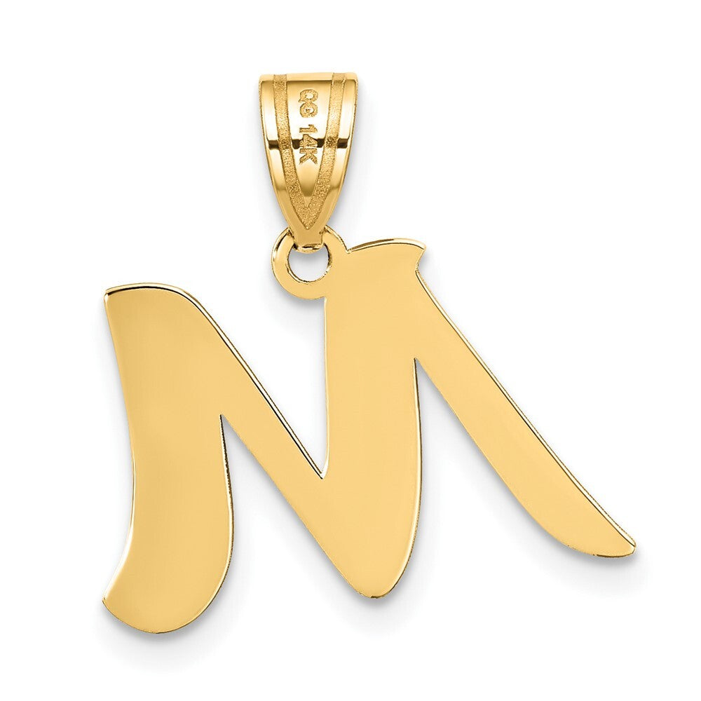 14k Yellow Gold Polished Script Letter M Initial Pendant for Women