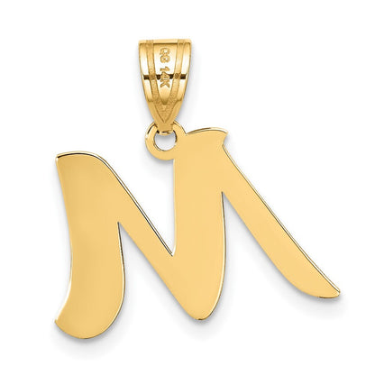 14k Yellow Gold Polished Script Letter M Initial Pendant for Women