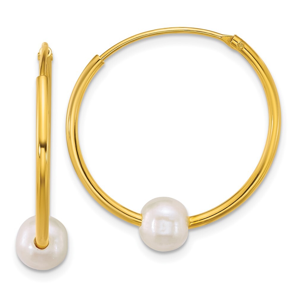 Sterling Silver Gold-plated 6-7mm White Semi-Round Cultured Pearl Hoop Earrings