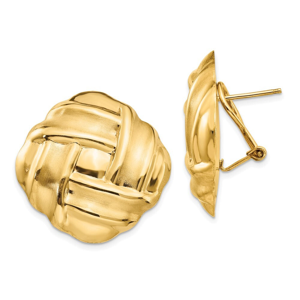 14k Yellow Gold Polished & Satin Omega Back Stud Earrings
