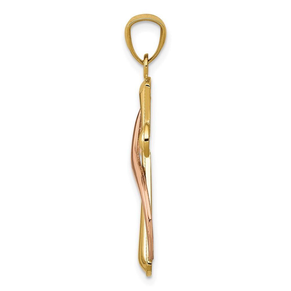 14k Two-tone Gold Polished Cross Drape Pendant for Women