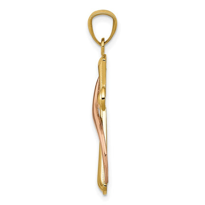 14k Two-tone Gold Polished Cross Drape Pendant for Women