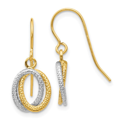14k Two-tone Gold Textured Fancy Dangle Earrings