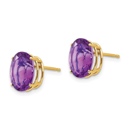 14k Yellow Gold 10x8mm Oval Amethyst Stud Earrings