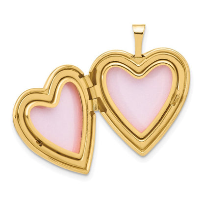 14k Yellow Gold 20mm Polished Floral Design Diamond Heart Locket Pendant