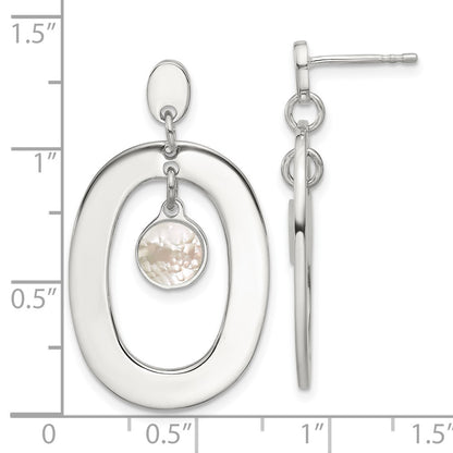 Sterling Silver Open Oval with Mother of Pearl Dangle Earrings