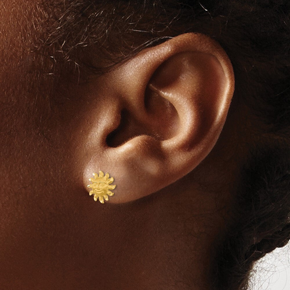 14k Yellow Gold Satin Diamond-cut Sun Stud Earrings Gift for Women