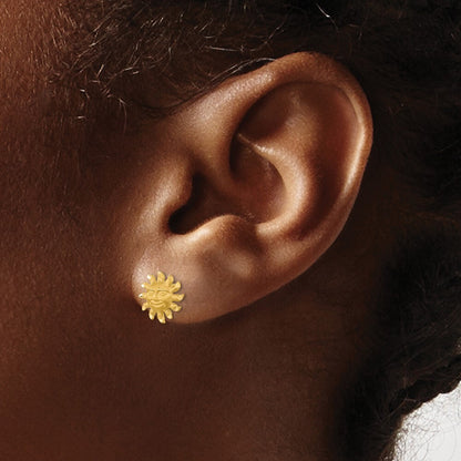 14k Yellow Gold Satin Diamond-cut Sun Stud Earrings Gift for Women