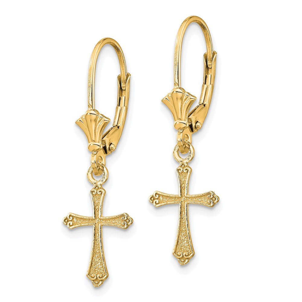 14k Yellow Gold Cross Drop Dangle Earrings