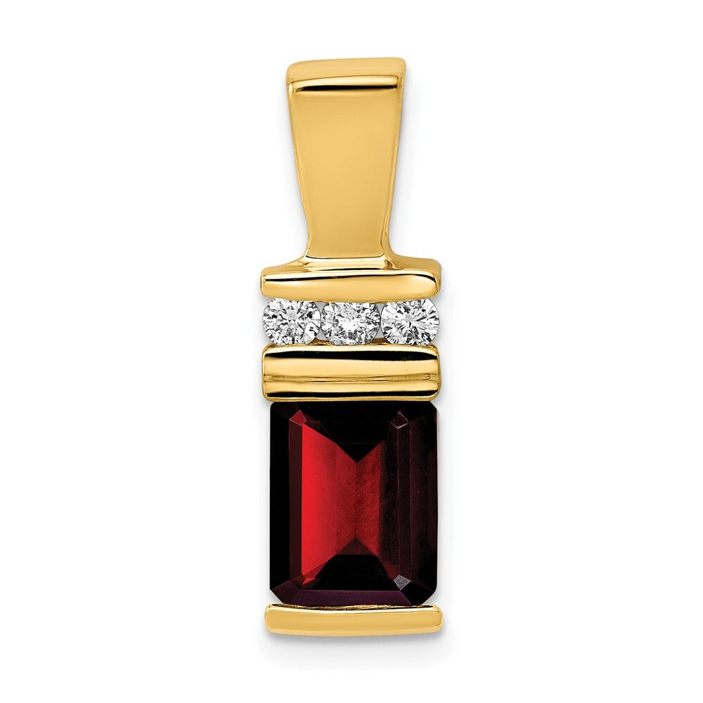 14k Yellow Gold 8x6mm Emerald Cut Garnet AA Diamond Slide Pendant for Women