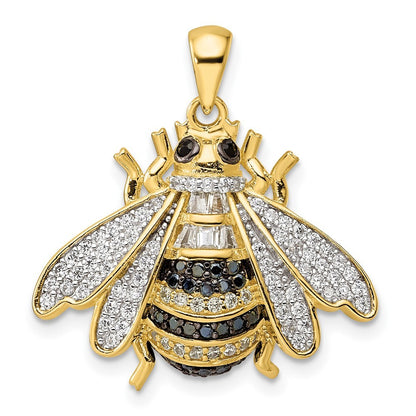 Sterling Silver Blk/White RH-plated Gold Tone Cubic Zirconia Bumblebee Pendant