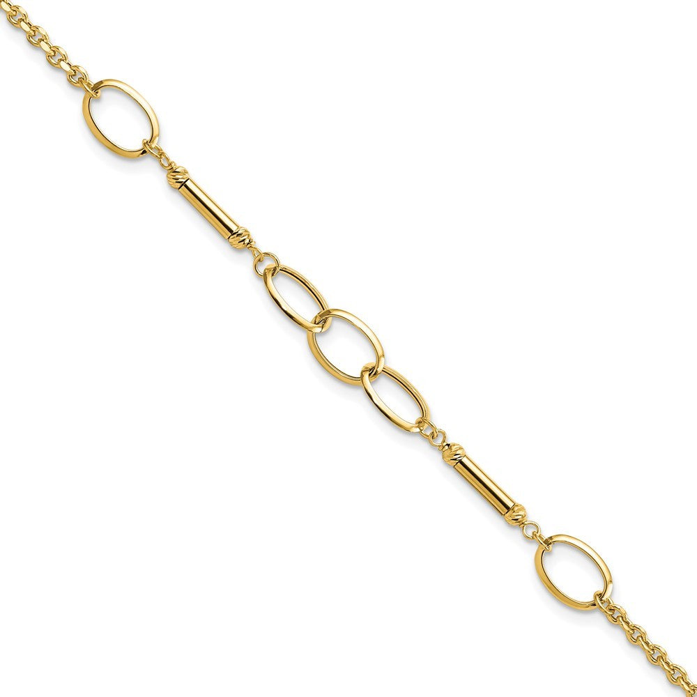 14k Yellow Gold Polished Bars and Oval Links 7.5 inch Bracelet