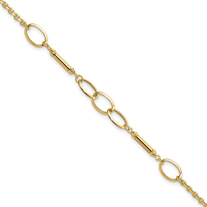 14k Yellow Gold Polished Bars and Oval Links 7.5 inch Bracelet