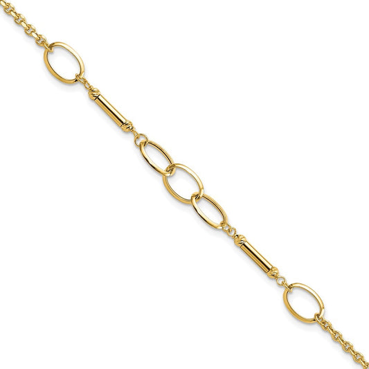 14k Yellow Gold Polished Bars and Oval Links 7.5 inch Bracelet