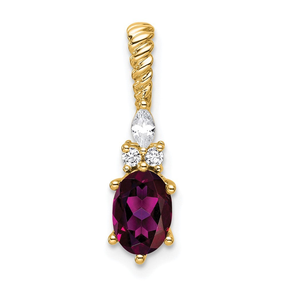 14k Yellow Gold Polished Diamond and Rhodolite Garnet Twisted Chain Slide