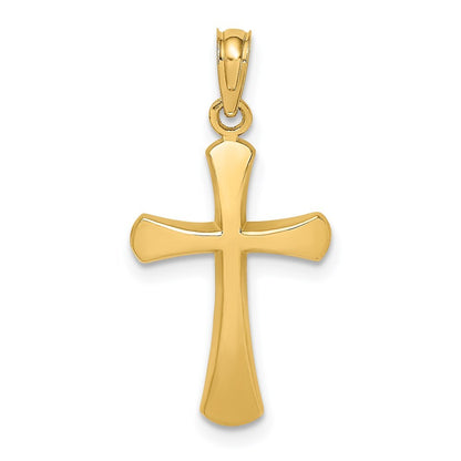 14k Yellow Gold Polished Beveled Cross  Round Tips Charm Pendant for Women