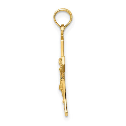 14k Yellow Gold Crucifix  Beveled Edges Charm Pendant for Women