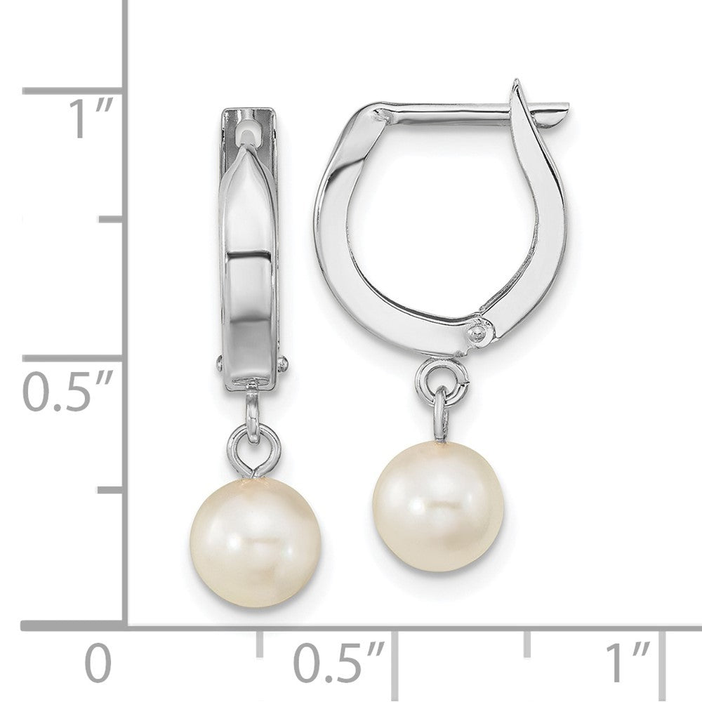 14k White Gold 6-7mm Round Akoya Saltwater Cultured Pearl Dangle Hoop Earrings